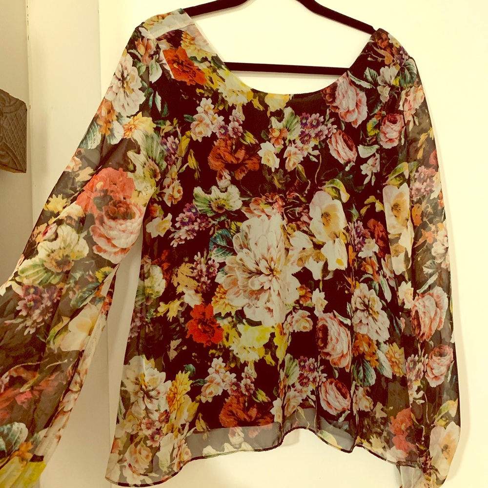 Long-sleeve floral top! Lower back.